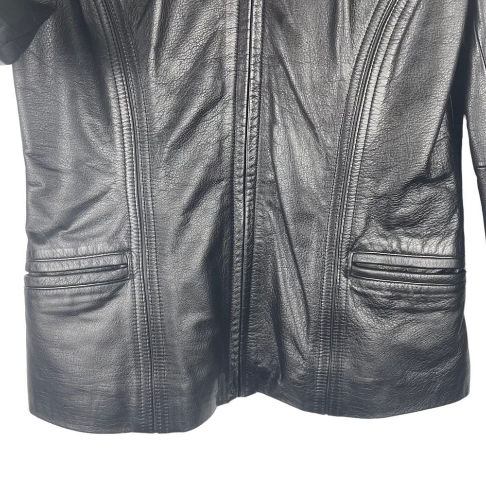 COLEBROOK & COMPANY 90S BLACK LEATHER XS PETITE ZIP UP JACKET - Picture 7 of 13